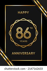 86th anniversary logotype. Anniversary celebration template design with golden ring for booklet, leaflet, magazine, brochure poster, banner, web, invitation or greeting card. Vector illustrations.