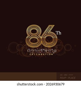 86th anniversary logotype with glitter and shiny golden colored isolated on elegant background.