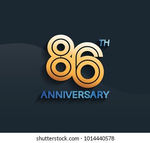 86th anniversary logotype with multiple line golden color isolated on dark blue background for celebration