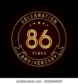 86th anniversary template design concept with golden ribbon for anniversary celebration event. Logo Vector Template