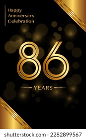 Diseño de plantilla de 86º Aniversario con números de doble línea. Plantilla de aniversario de oro. Vector