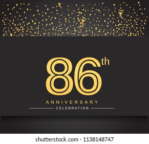 86th golden anniversary celebration logotype with confetti golden color isolated on black background, vector design for greeting card and invitation card
