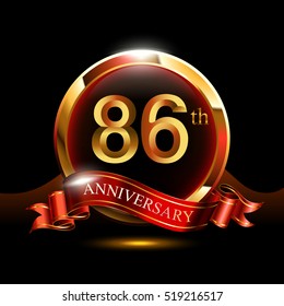 86th golden anniversary logo. with ring and red ribbon