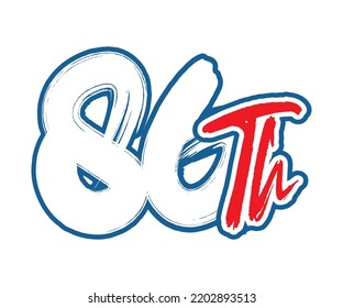86.ª ilustración de arte vectorial de recuento de números ordinales con asombroso tipo de letra sobre el borde rojo azul sobre el fondo blanco