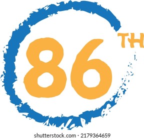 86th ordinal number counting yellow blue vector art illustration with amazing font