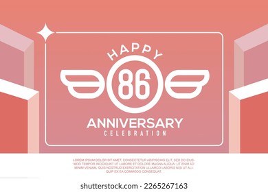 86th year anniversary design letter with wing sign concept template design on pink background abstract illustration
