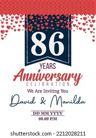 86th Years Anniversary Logo Celebration With Love for celebration event, birthday, wedding, greeting card, and invitation
