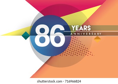 86th years anniversary logo, vector design birthday celebration with colorful geometric background and circles shape.