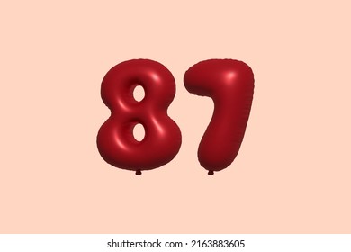 87 3d number balloon made of realistic metallic air balloon 3d rendering. 3D Red helium balloons for sale decoration Party Birthday, Celebrate anniversary, Wedding Holiday. Vector illustration