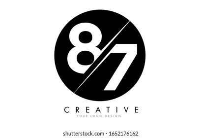 87 8 7 Diseño de logotipo numérico con un corte creativo y fondo de círculo negro. Diseño de logotipo creativo.
