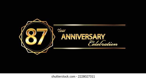 87 anniversary celebration. 87th anniversary celebration banner. 87 year anniversary celebration with hexagonal and black background.	