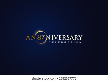 87 Anniversary celebration with gold simple text and luxury design on blue background. anniversary logo design. unique anniversary logo design. 