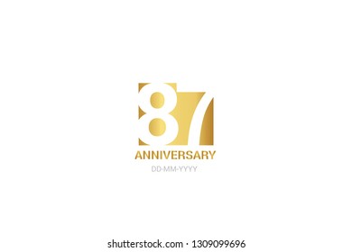 87 anniversary, minimalist logo. 87th years, jubilee, greeting card. Birthday invitation. year sign. Gold space vector illustration on white background - Vector