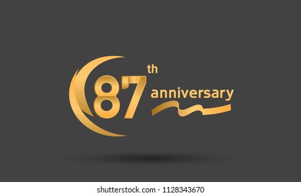 87 anniversary with swoosh golden color and ribbon for celebration event