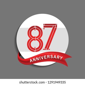87 anniversary with white circle and red ribbon for celebration event