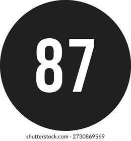 87 Icono de número de calendario Vector redondo negro con texto blanco