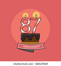 87 Colorful Birthday Candles number, Anniversary Logo Design Isolated on Pink Background