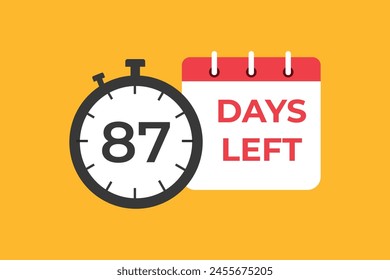87 days to go countdown template. 87 day Countdown left days banner design. 87 Days left countdown timer
