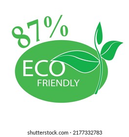 87% Eco friendly stamp icons Vector illustration with Green organic plant leaf. use for label sticker. 