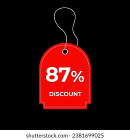 87% ochenta y siete por ciento de descuento en etiquetas de precio rojo. Oferta especial, etiqueta de descuento de compra. Tarjeta promocional de venta. Ilustración del vector