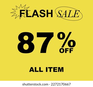 87% Flash sale Special Offer vector art illustration on yellow background. Eps 10