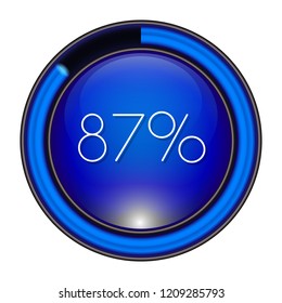 87% Glass blue  Vector loader progress button. step by step zero to hundred. 3D high quality premium well aligned graphic
