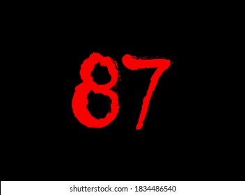 87 Horror bloody, scary vector number. Insane Fear brutal, scream font. Wicked night theme style design. Hand writing eps10 illustration

