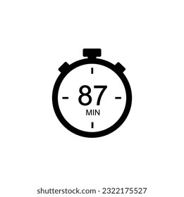 87 minutes vector icon. Time left symbol isolated. Stopwatch black sign Vector EPS 10.