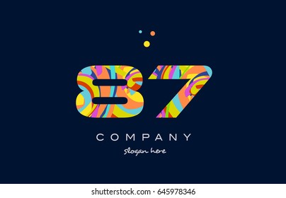 87 number digit numeral logo colored colorful rainbow acrylic modern creative vector icon design template