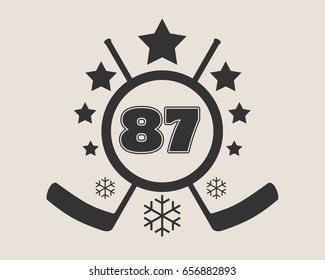 87 number vector illustration. Classic style Sport Team font. Ice Hockey Emblem