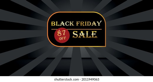 87 % off black friday sale banner. Template for promotion, golden text