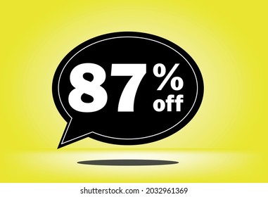 87% de descuento - globo flotante negro y amarillo - con fondo amarillo - banner para ofertas promocionales de descuento y reducción