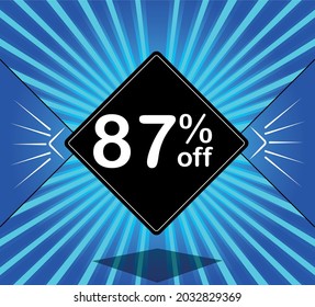 87% off. Blue banner - black balloon for big sales.