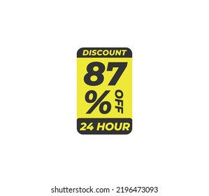 87% off coupon discount price tag product banner label vector art illustration. Isolated on White Background in yellow color