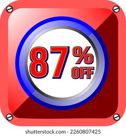 87% off, illustrative banner for promotions and offers, vector illustration for save money, gain happiness, best promo vector, red, white and blue. God is good.