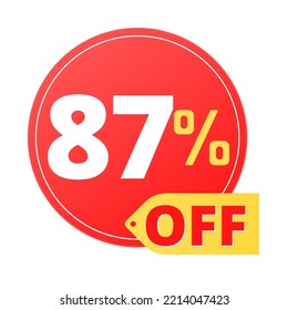 87% de la oferta especial limitada. Banner de descuento en globo circular rojo y amarillo, super descuento.