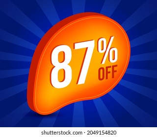 87% OFF Sale 3d Sign. Special Offer Marketing Ad. 87 Percent Discount Tag. Promotion Price icon