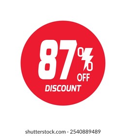 87% OFF Sale Discount Banner offer price tag. Special offer sale red label. Vector Modern Sticker Illustration Background