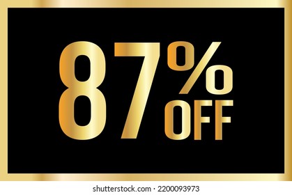 87 percent discount. Golden numbers with black background. Banner for shopping, print, web, sale illustration