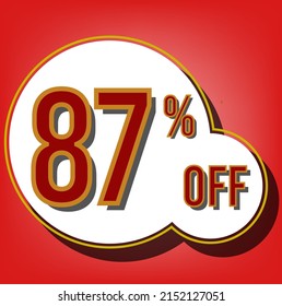 87 percent red banner with white ballons and red lettering for promotions and offers
