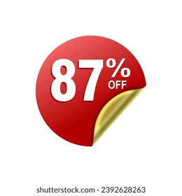 87 Percent .Special offer sale red and golden sticker tag. vector illustration