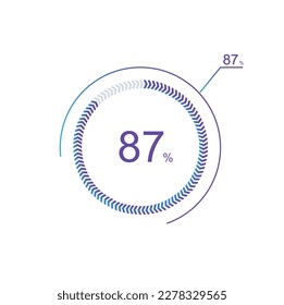 87% percentage infographic circle icons, 87 percents pie chart infographic elements for Illustration, business, web design.