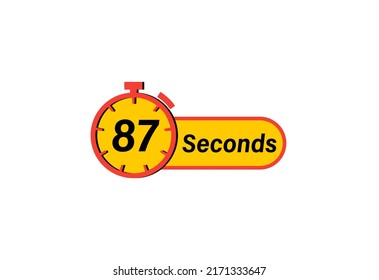 87 Seconds timers Clocks, Timer 87 sec icon, countdown icon. Time measure. Chronometer icon isolated on white background