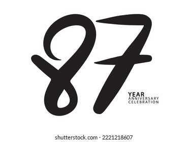 87 year anniversary celebration black color logotype vector, 87 number design, 87th Birthday invitation, logo number design vector illustration
