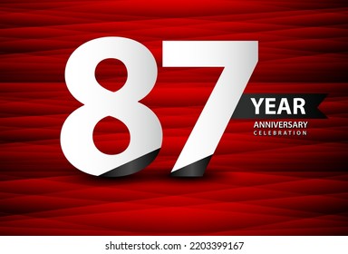 87 Year Anniversary Celebration Logo Vector On Red Background, 87 Number Design, 87th Birthday Logo, Logotype Number, Vector Anniversary For Celebration, Invitation Card, And Greeting Card 