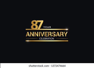 87 year anniversary celebration logotype. anniversary logo with golden and Spark light white color isolated on black background, vector design for celebration, invitation card greeting card-Vector