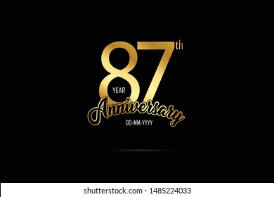 87 year anniversary celebration logotype. anniversary logo with golden Ribbons isolated on black backgrounds, for Birthdays, Invitation, Banner Card - Vector