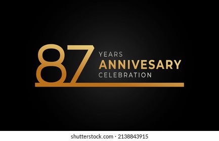 87 Year Anniversary Celebration Logotype with Single Line Golden and Silver Color for Celebration Event, Wedding, Greeting card, and Invitation Isolated on Black Background