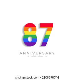 87 Year Anniversary Celebration with Rainbow Color for Celebration Event, Wedding, Greeting card, and Invitation Isolated on White Background