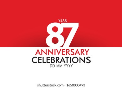87 year Anniversary Concept Red Color and White for Banner, Poster, Greeting Card - Vector